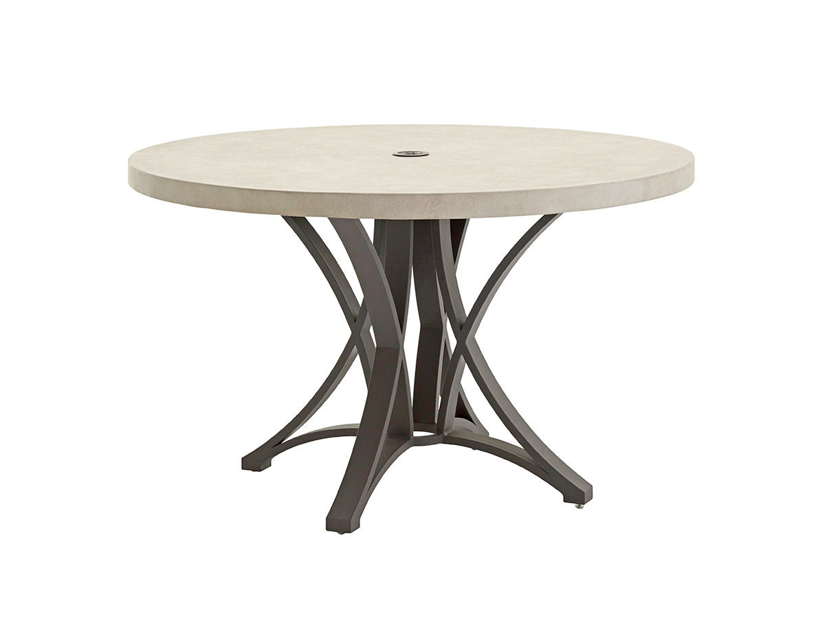 Cypress Point Ocean Terrace - Wicker Dining Table With Weatherstone Top - Dark Gray / Beige