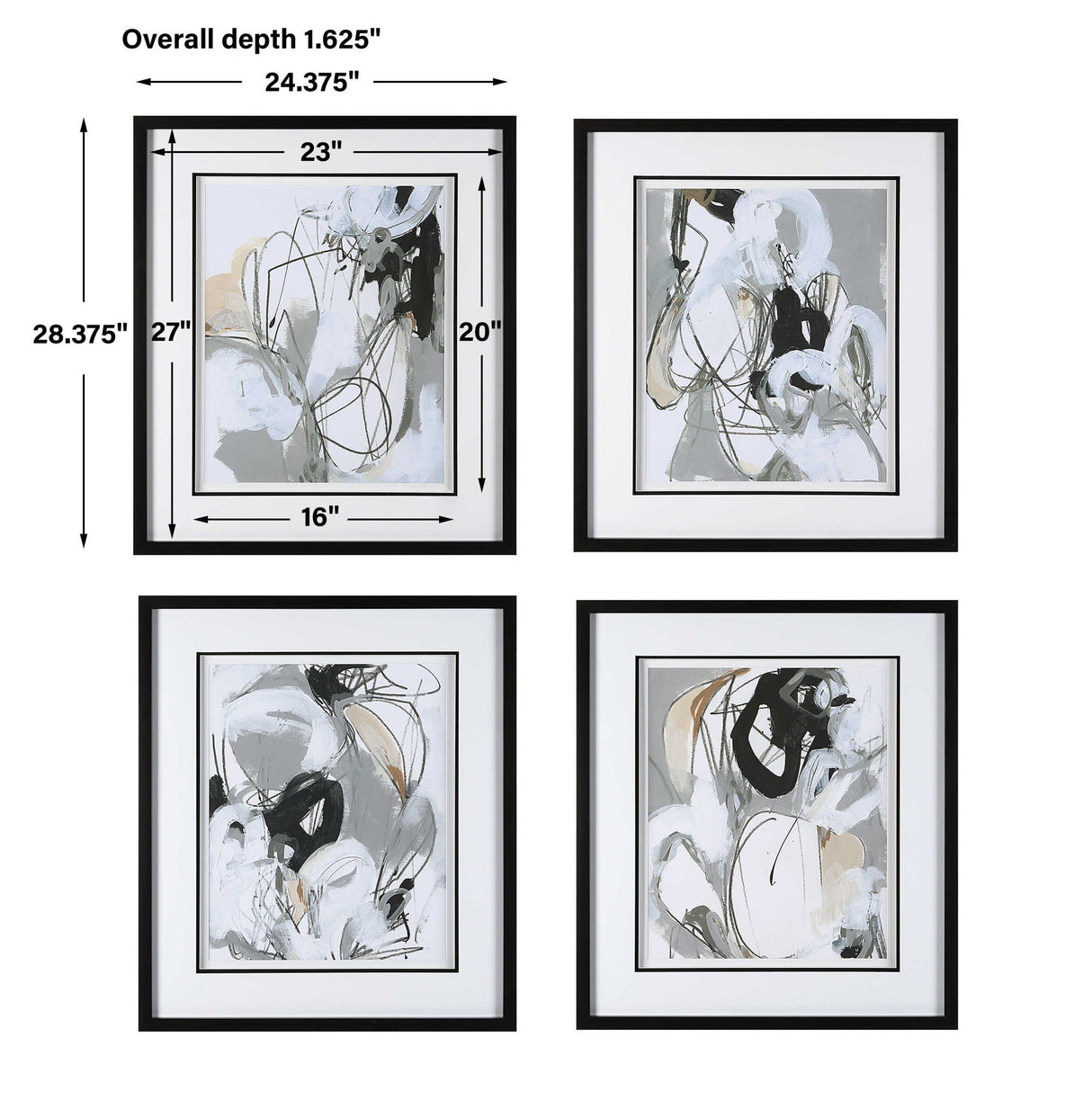 Tangled Threads - Abstract Framed Prints, Set Of 4 - Pearl Silver