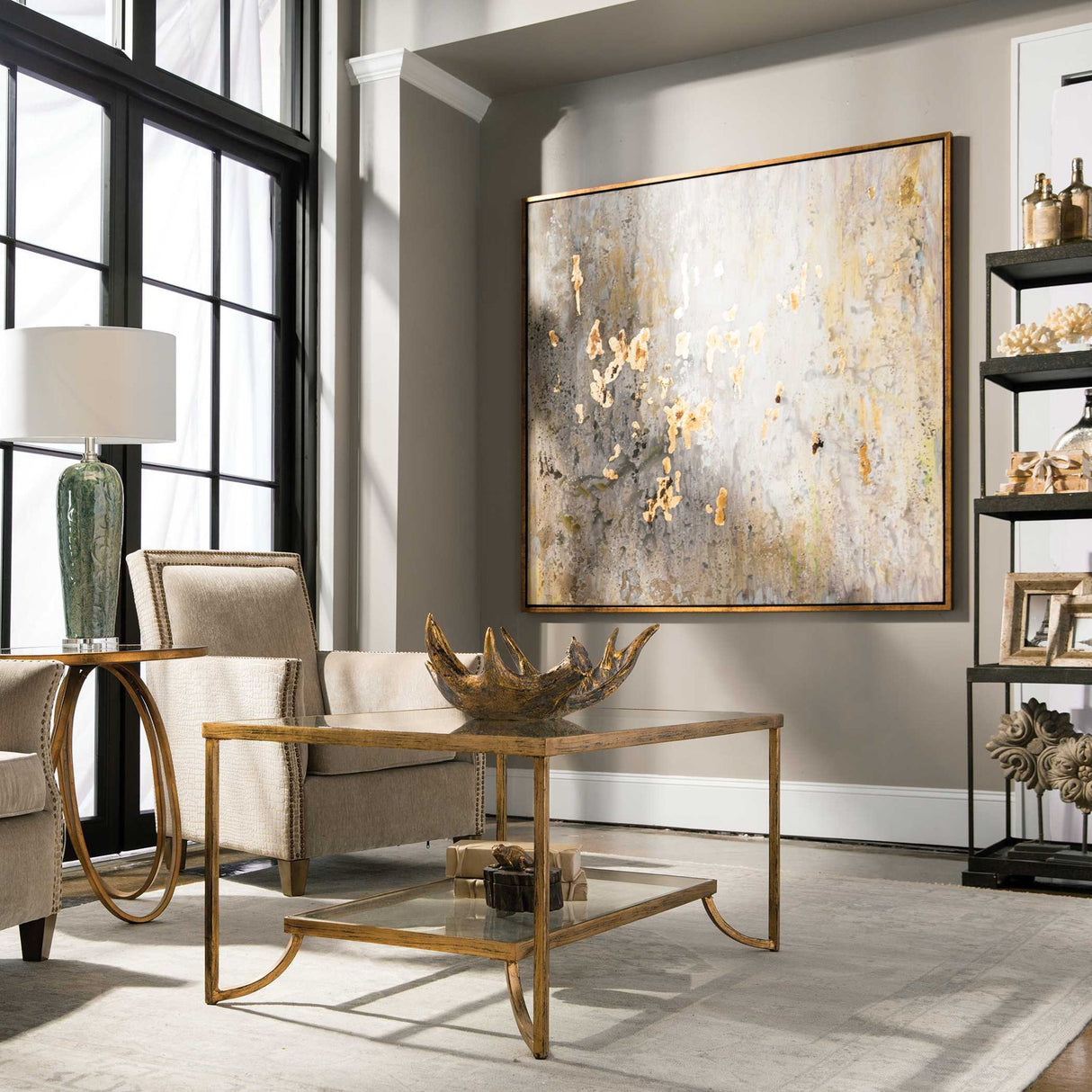 Golden Raindrops - Modern Abstract Art - Beige