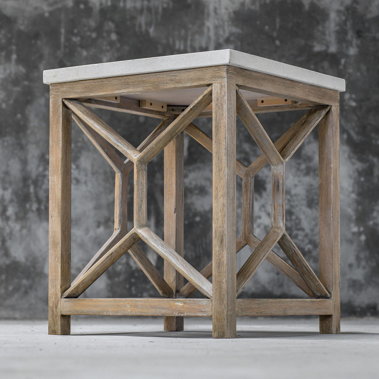 Catali - Stone End Table - White & Light Brown