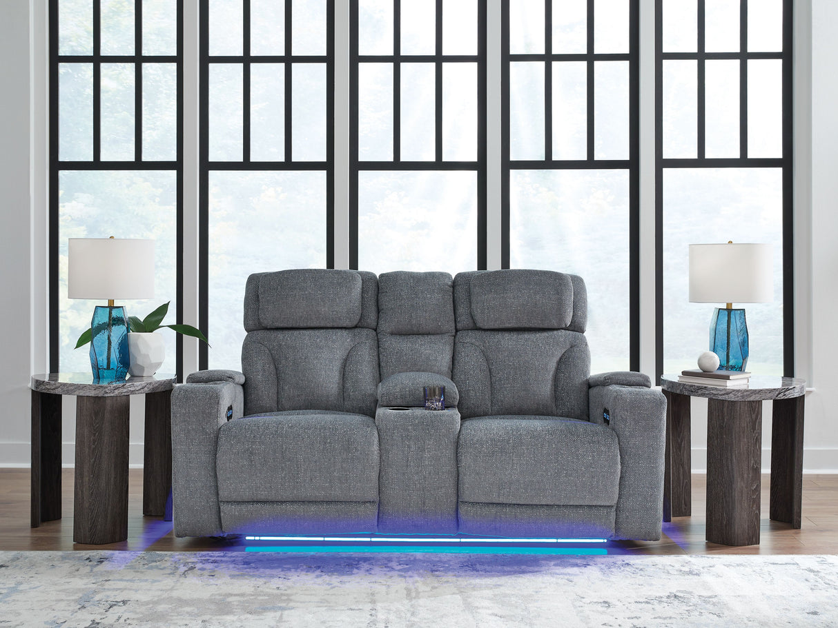 Studio Cave - Power Reclining Loveseat with Console - Steel