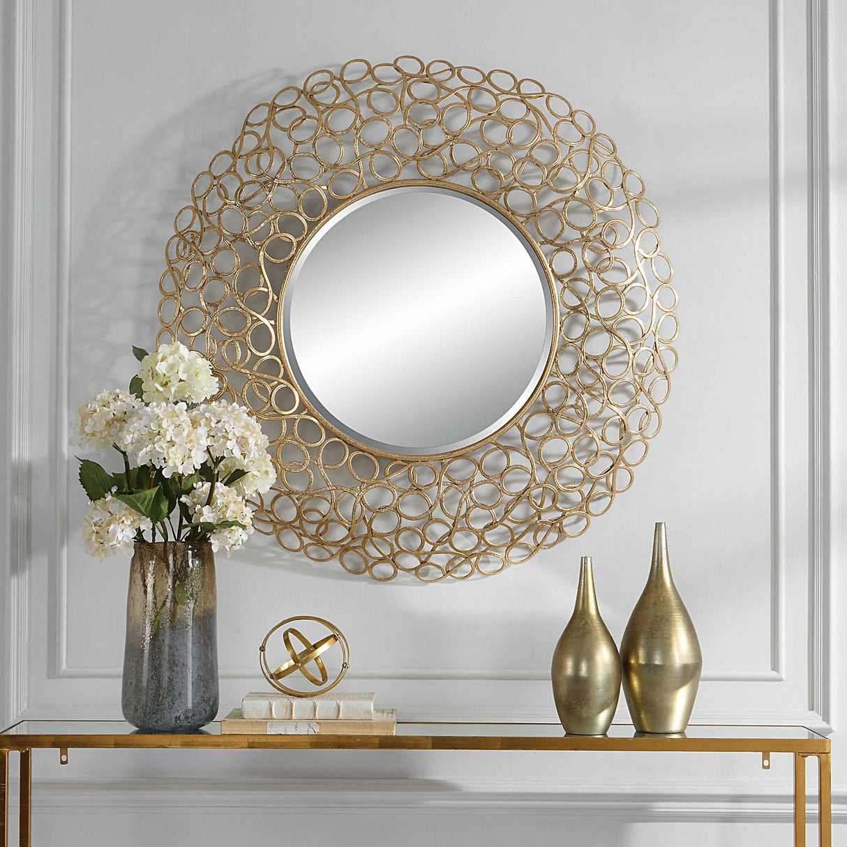 Swirl - Round Mirror - Gold