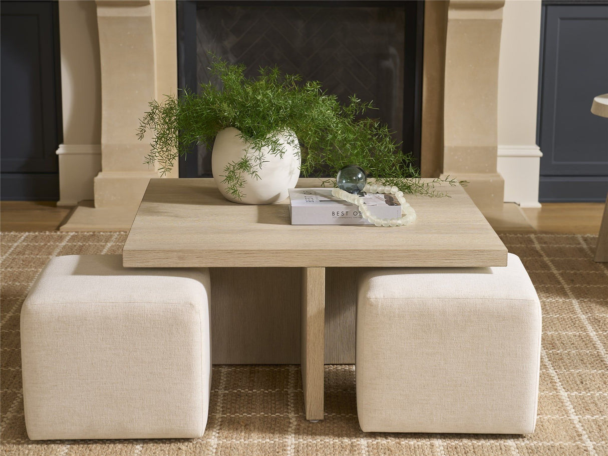 Oasis - Dockside Cocktail Table With 4 Ottomans - Beige / White