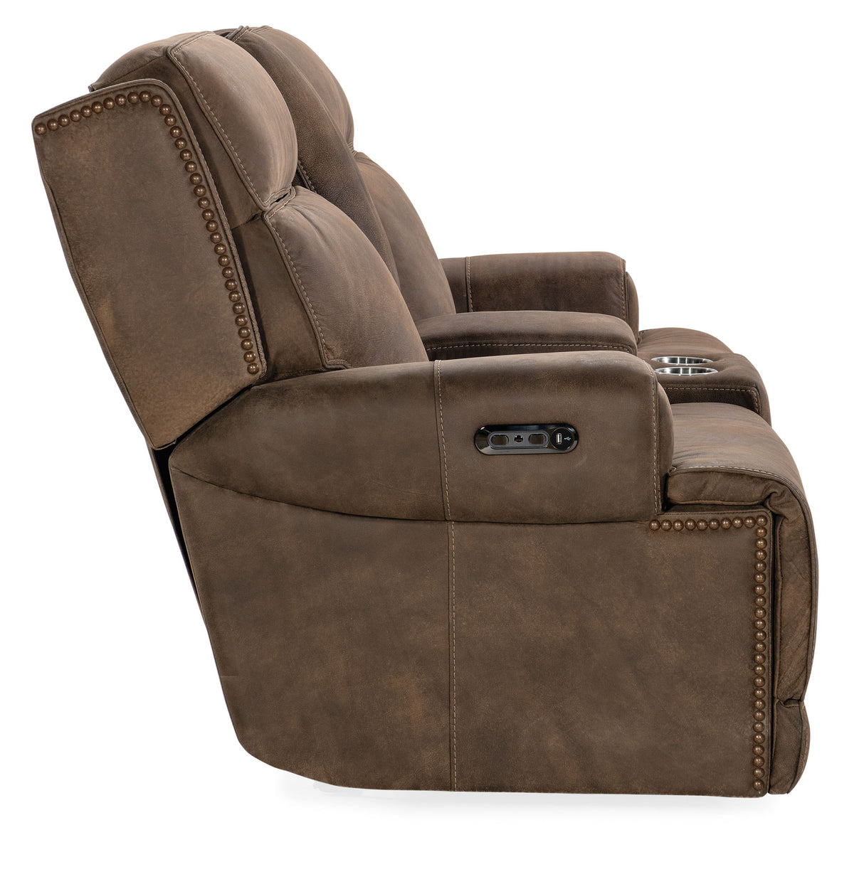 MS - Wheeler Power Console Loveseat With Power Headrest - Dark Brown
