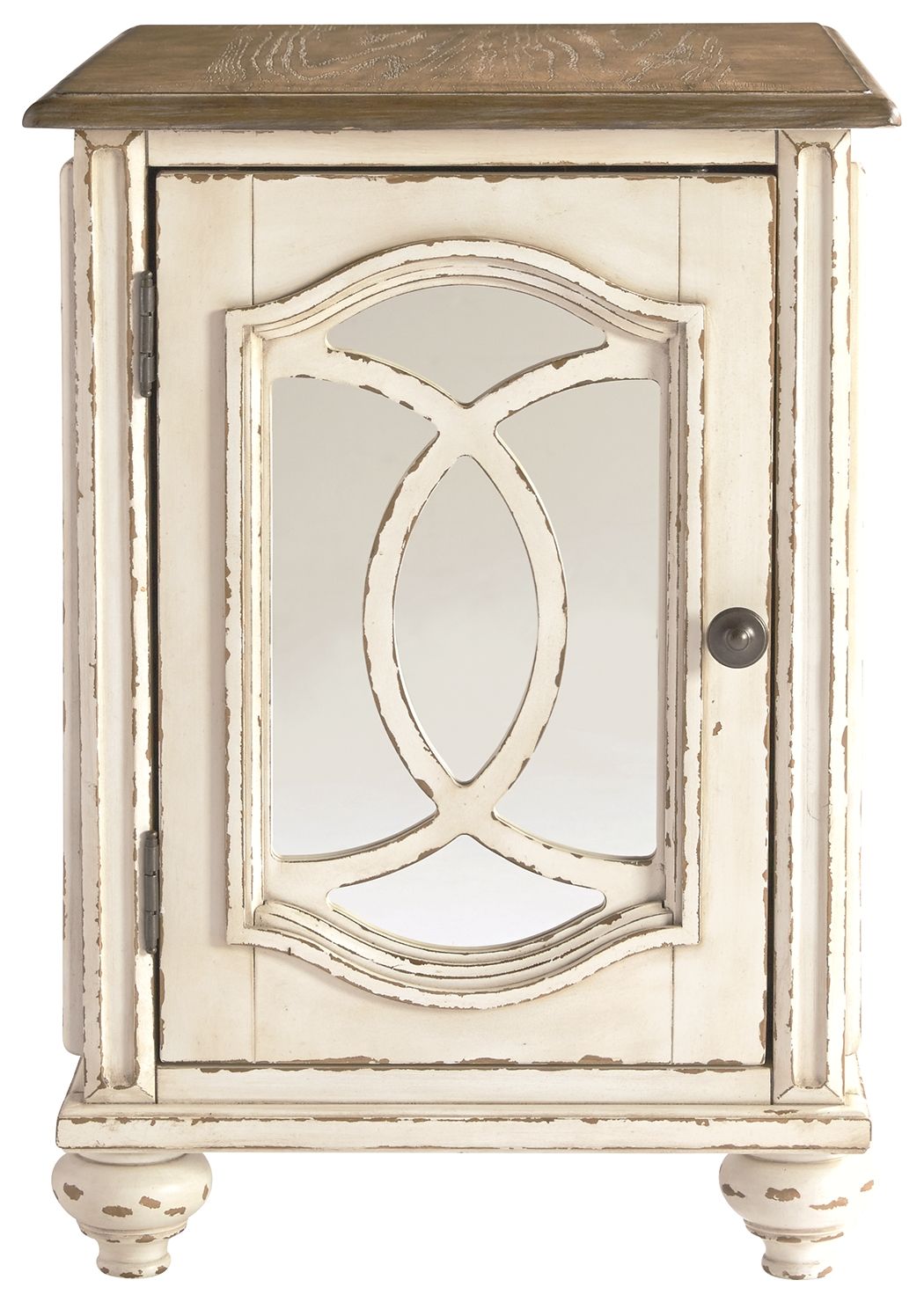 Realyn - Chair Side End Table - Insert Mirror - White / Brown