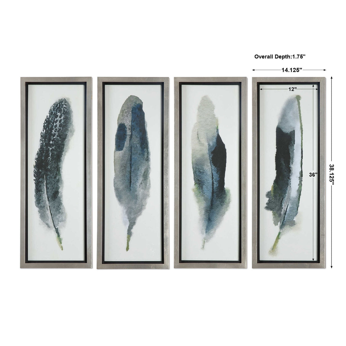 Feathered Beauty - Prints, Set Of 4 - Pearl Silver