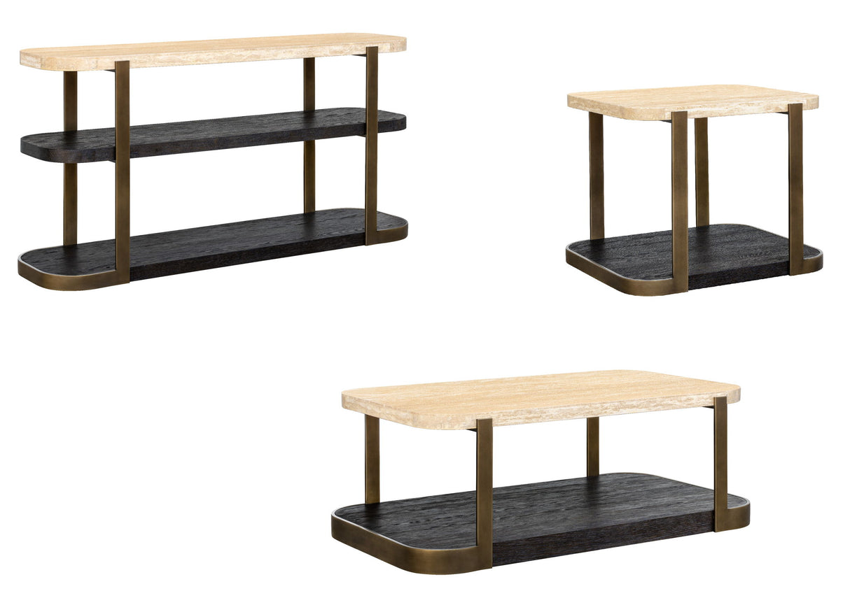 Avalon - Cocktail Table - Bronze Metal Frame With Travertine & Espresso