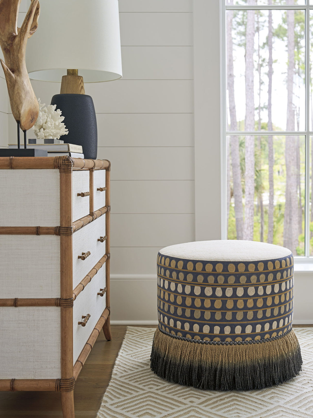 Key Biscayne - Lamar Swivel Ottoman - Light Brown / Blue