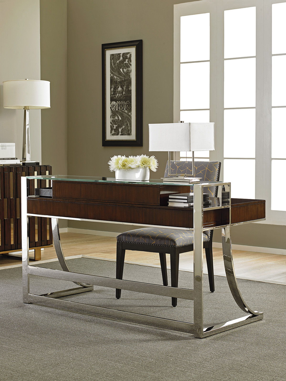 Studio Designs - Andrea Writing Desk - Dark Brown / Pearl Silver