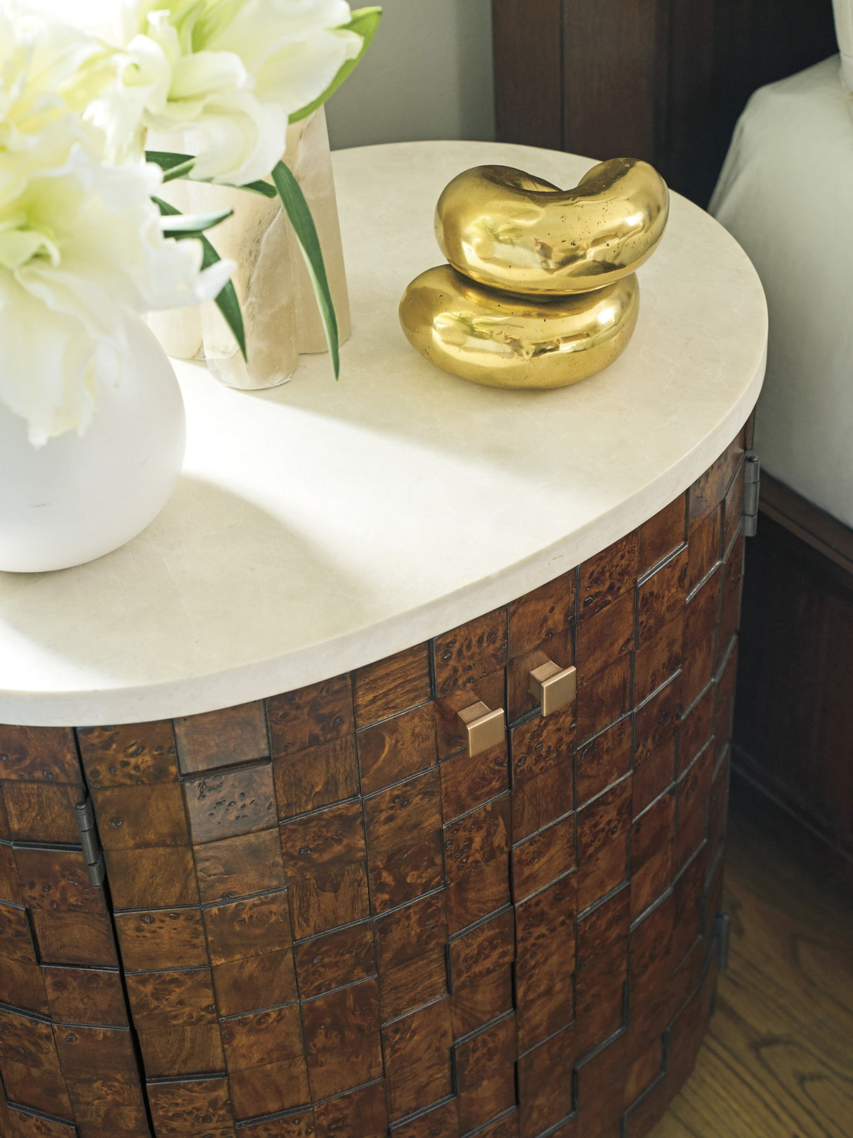 Rendezvous - Morella Oval Nightstand - Dark Brown / White