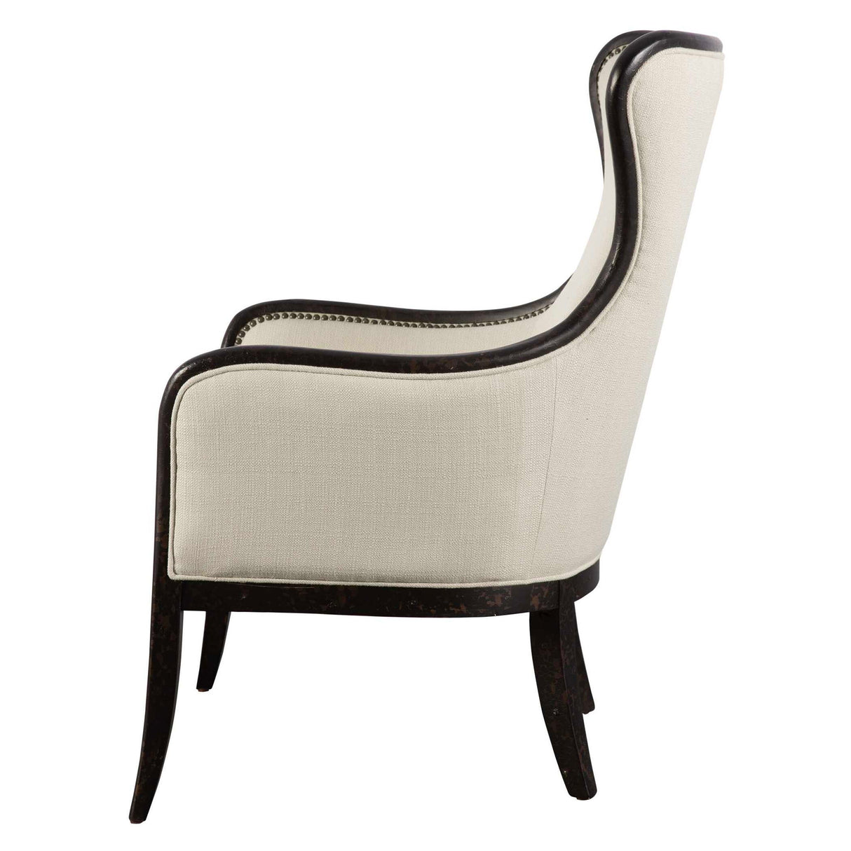 Sandy - Wing Back Armchair - Beige & Brown, Dark