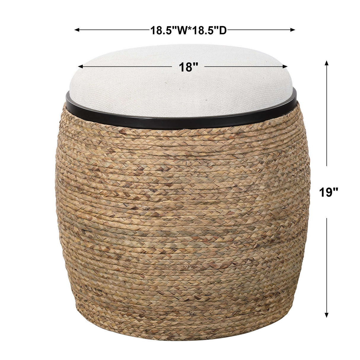 Island - Straw Accent Stool - White & Light Brown