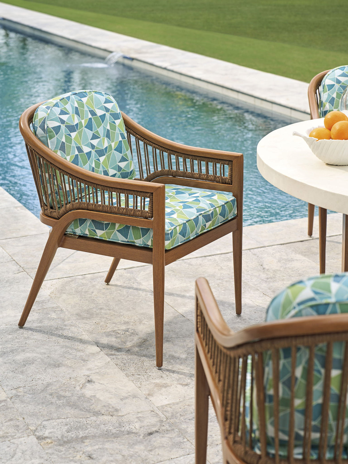 Palm Desert Poolside - Arm Dining Chair - Dark Brown / Light Blue