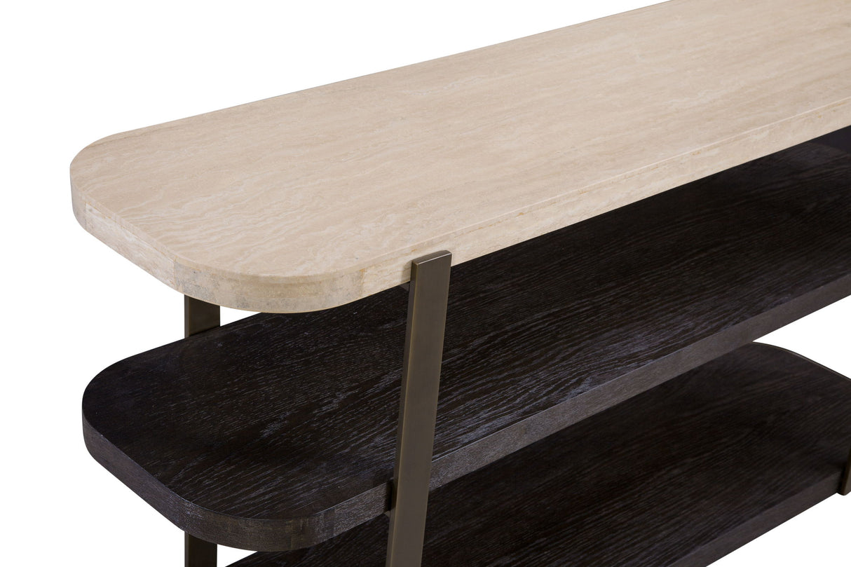 Avalon - Console Table - Bronze Metal Frame With Travertine & Espresso