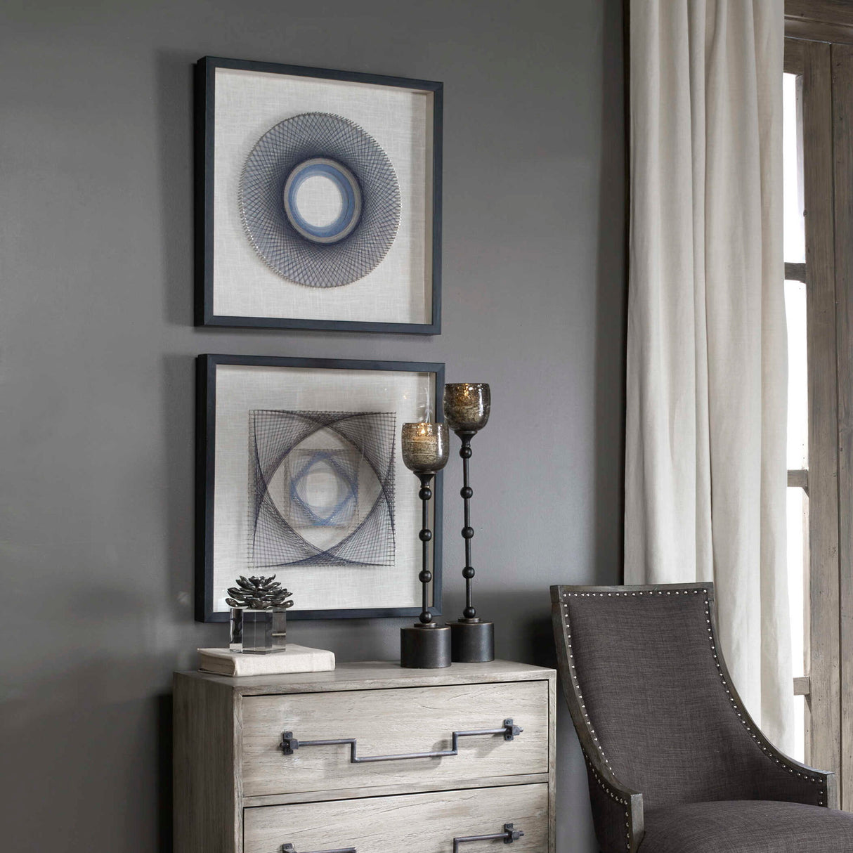 String Duet - Geometric Art, Set Of 2 - Black