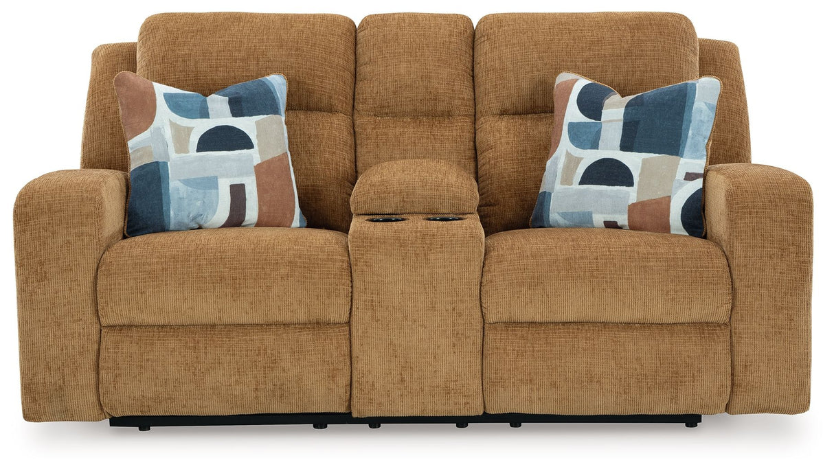 Kanlow - Dbl Reclining Loveseat With Console - Honey