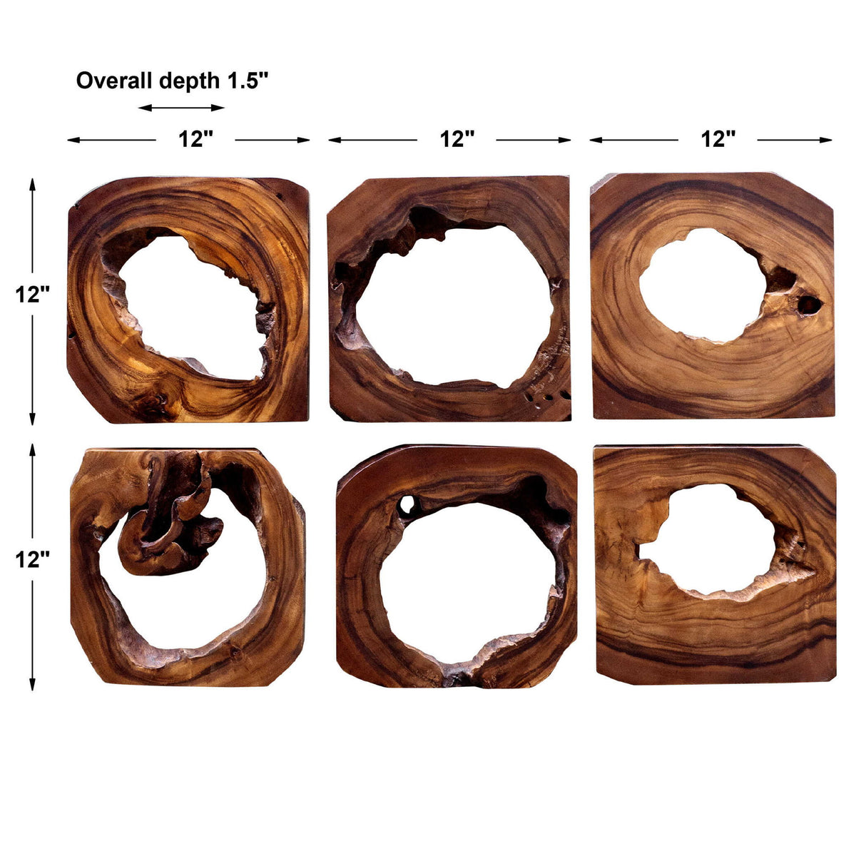 Adlai - Wood Wall Art, Set Of 6 - Brown, Dark