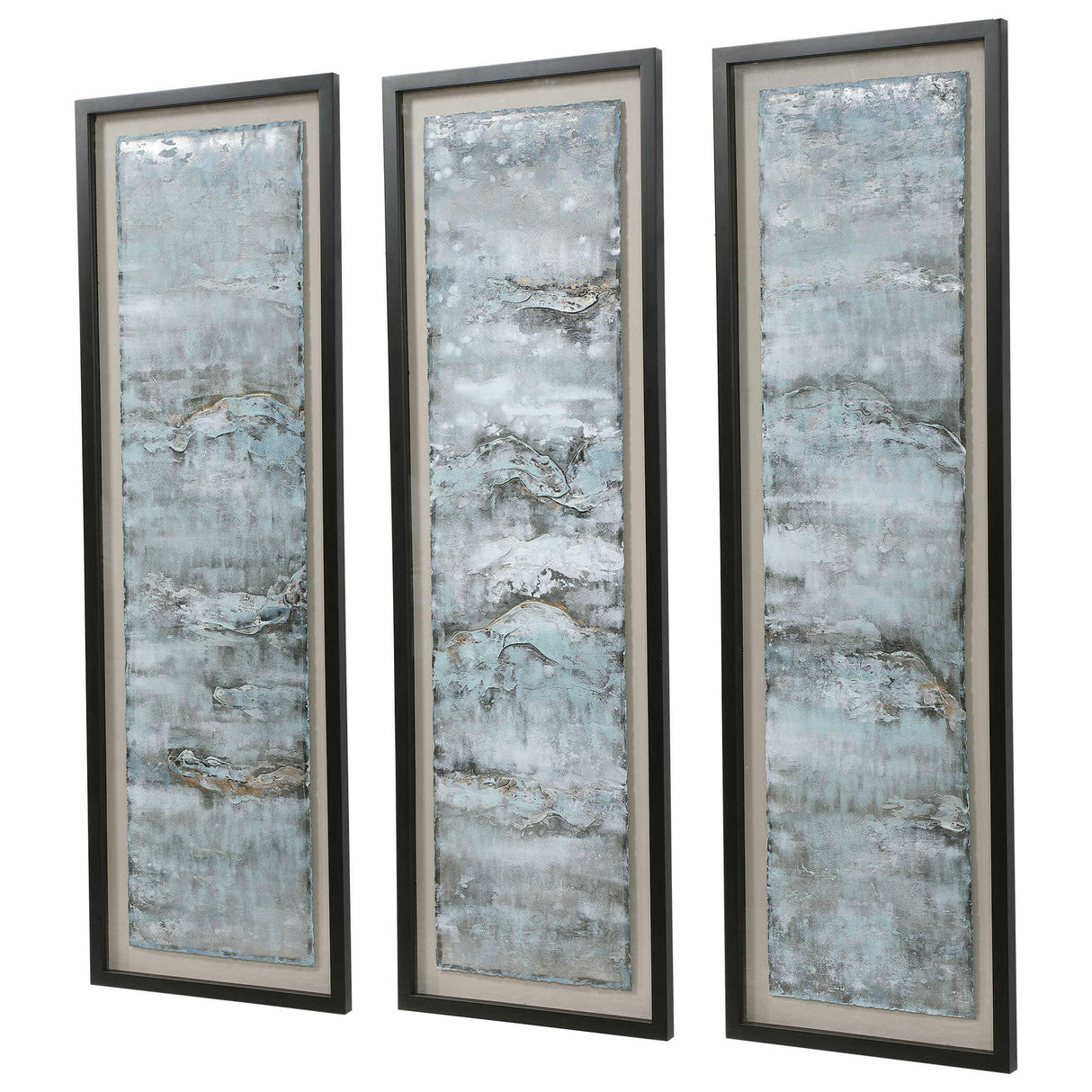 Ocean Swell - Painted Metal Art, Set Of 3 - Blue