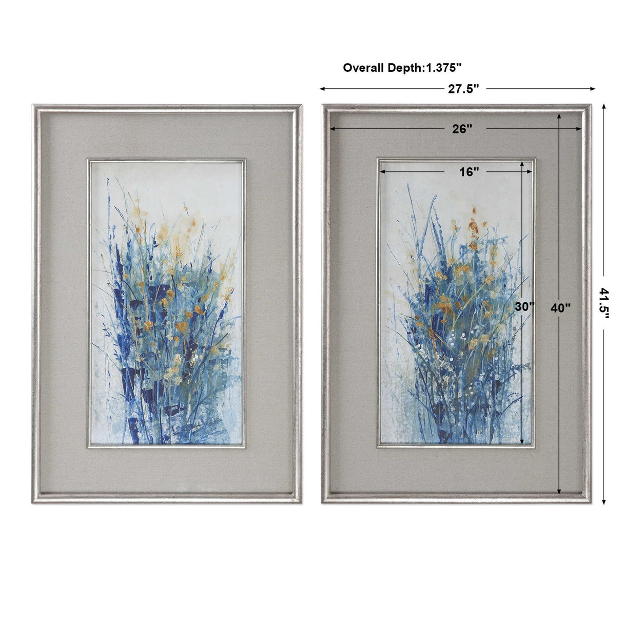 Indigo Florals - Framed Art, Set Of 2 - Blue