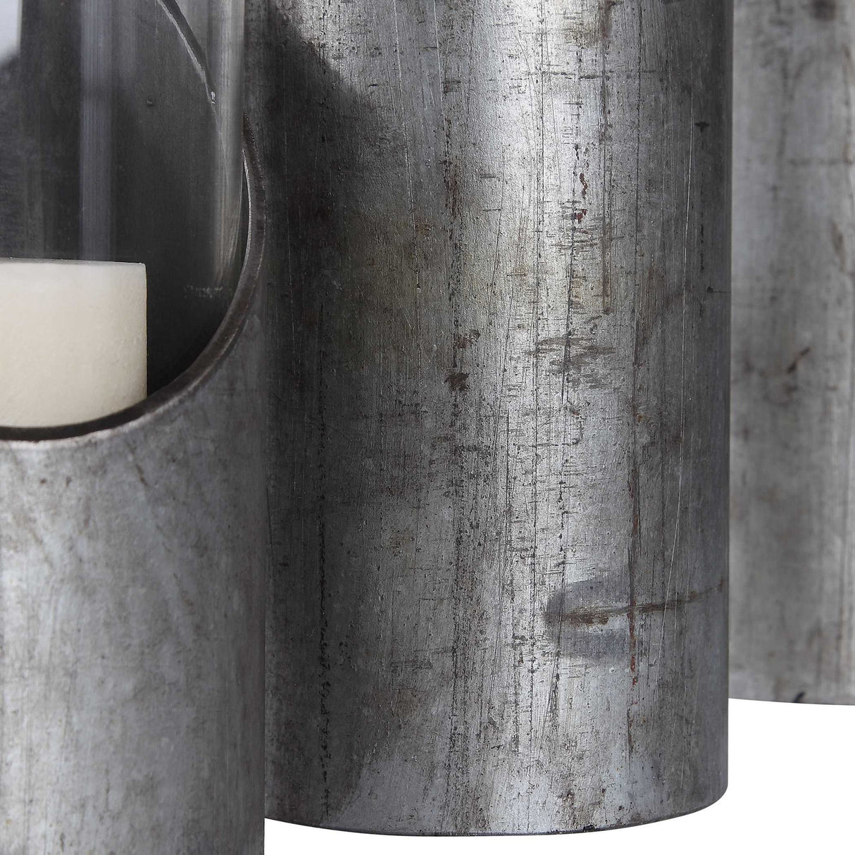 Karter - Iron & Glass Candleholders Set Of 3 - Pearl Silver & Gray, Dark