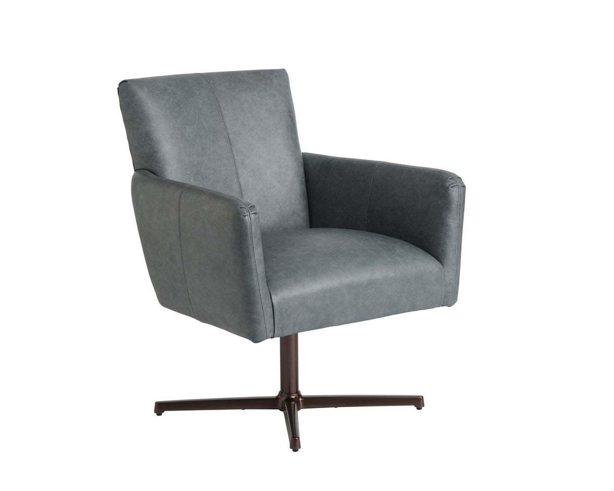 Barclay Butera Upholstery - Brooks Leather Swivel Chair - Dark Gray / Bronze