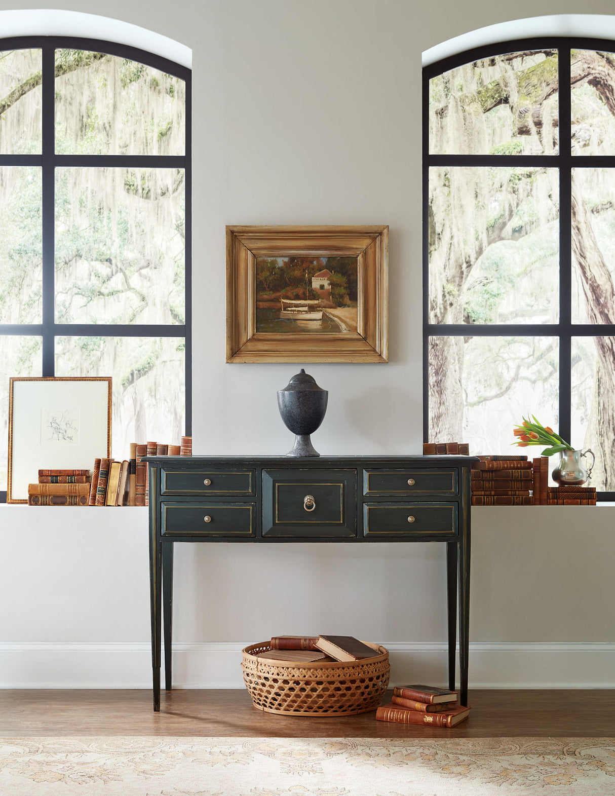 Charleston - Five-Drawer Console Table - Dark Green