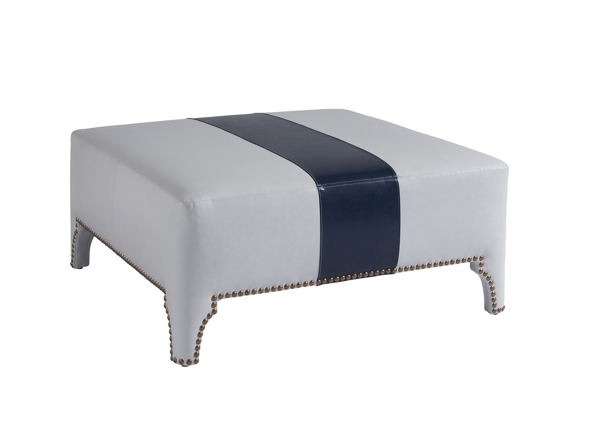 Barclay Butera Upholstery - Sheffield Leather Cocktail Ottoman - Blue