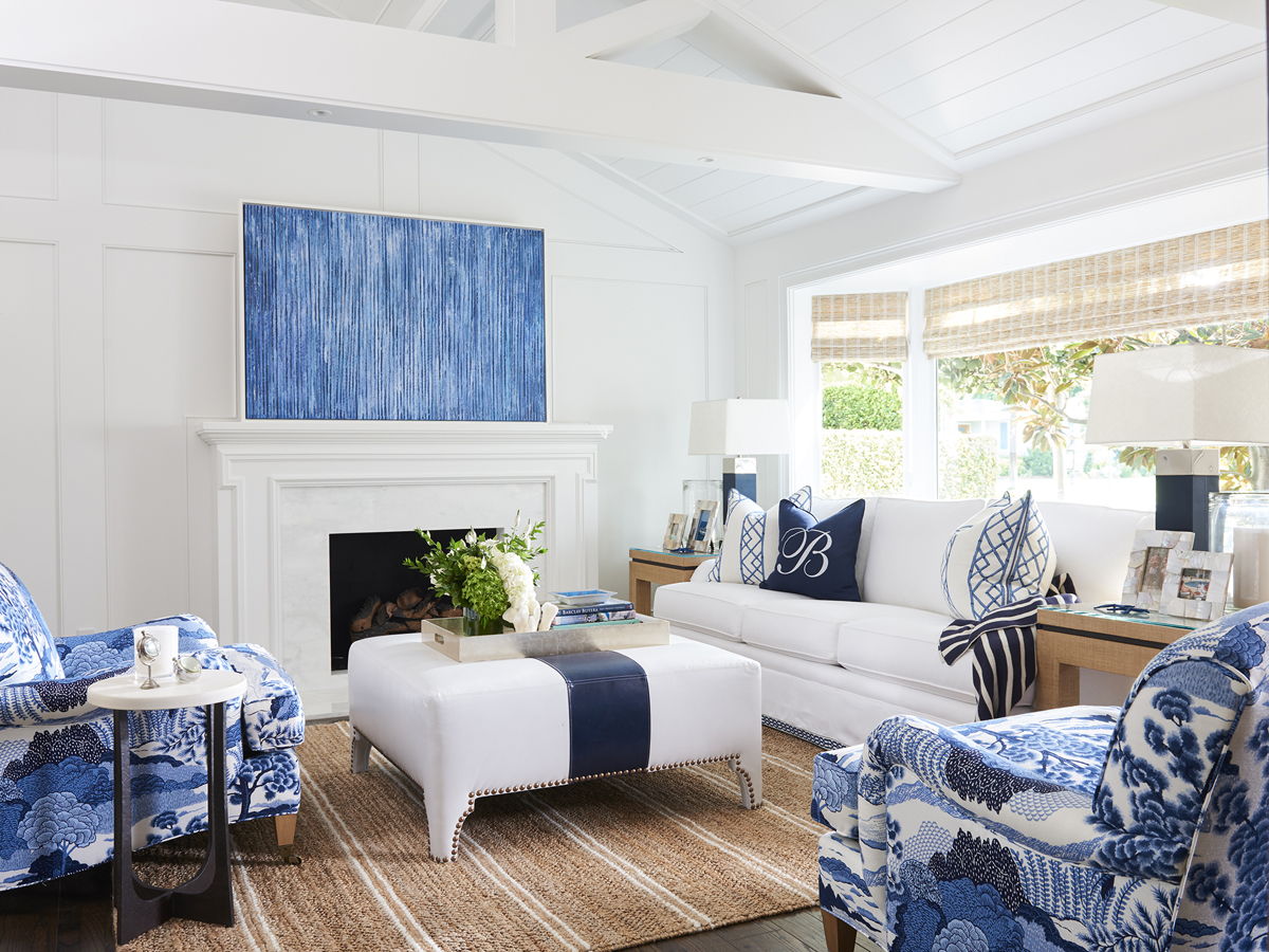 Barclay Butera Upholstery - Sheffield Leather Cocktail Ottoman - Blue