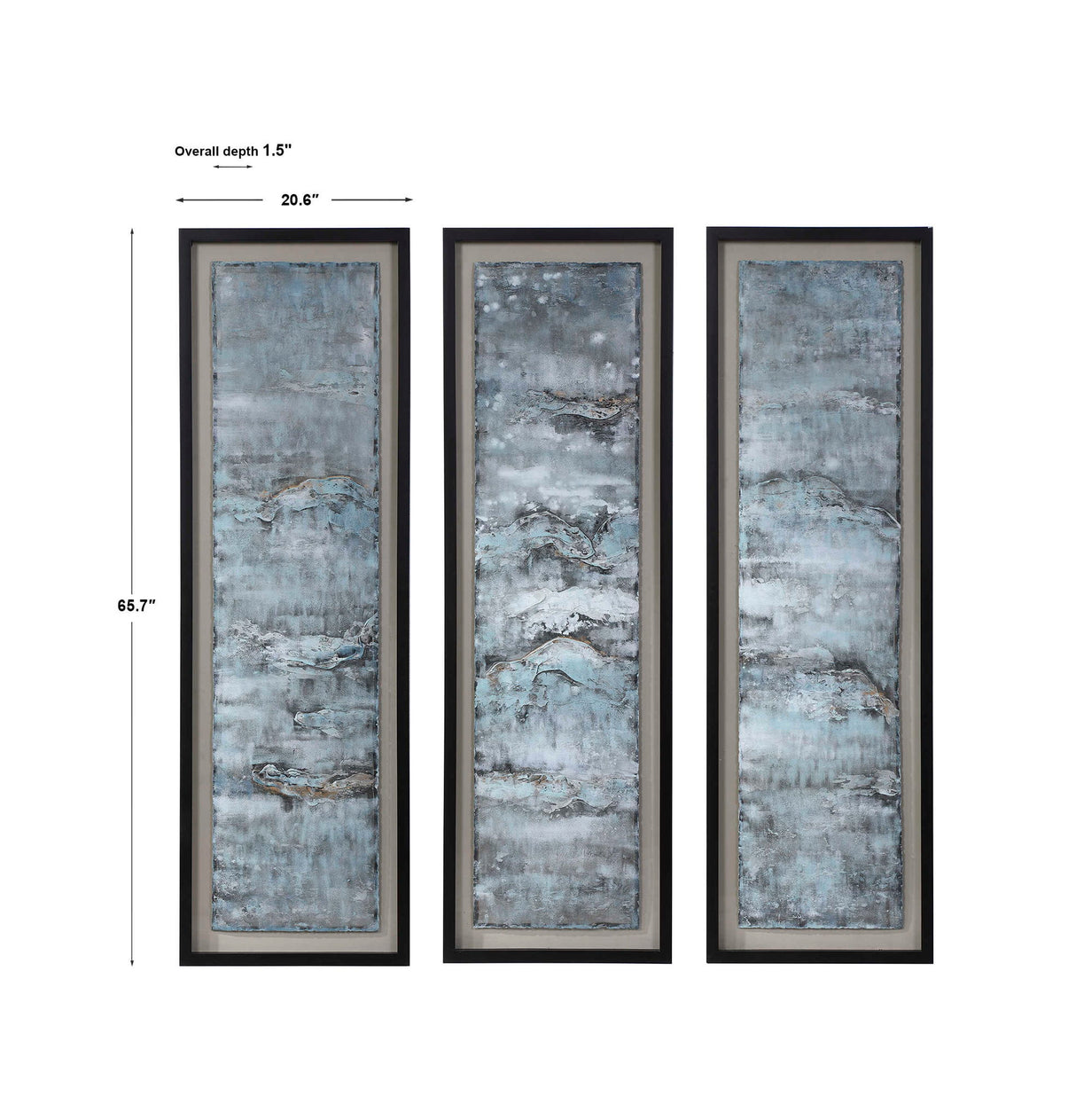 Ocean Swell - Painted Metal Art, Set Of 3 - Blue