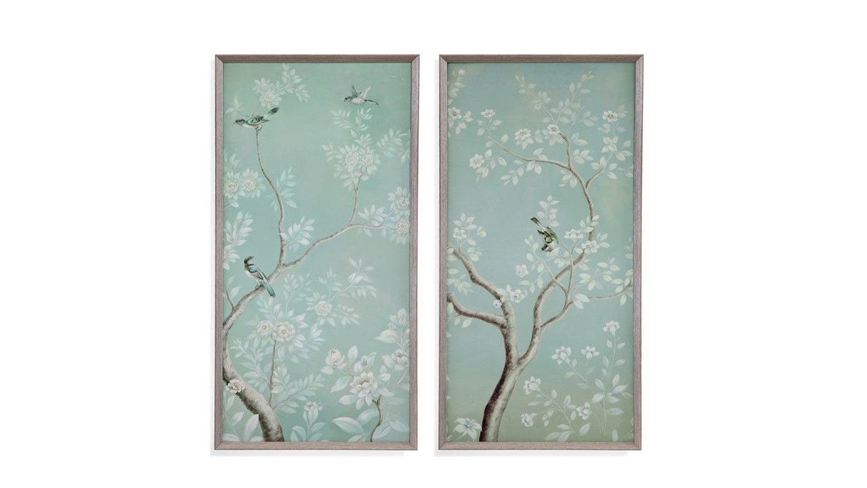 Birds And Flowers Framed Print (Set of 2) - Light Blue