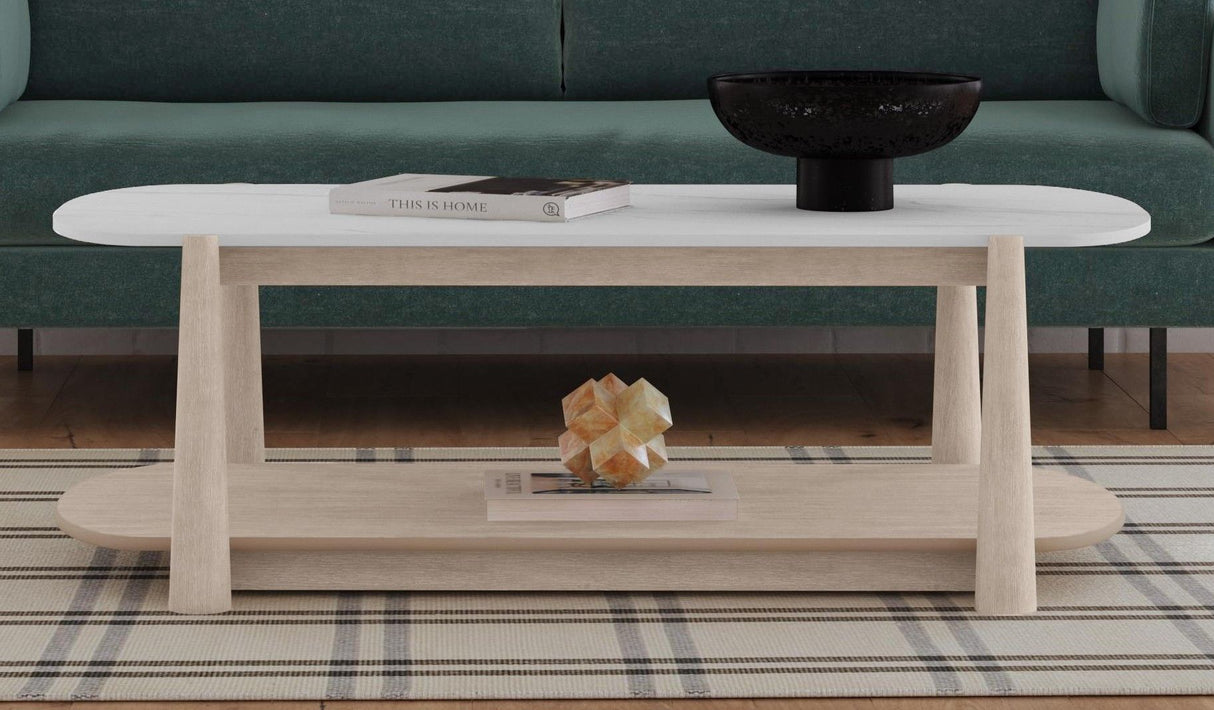 Horizons - Cocktail Table - White Oak / White Marble