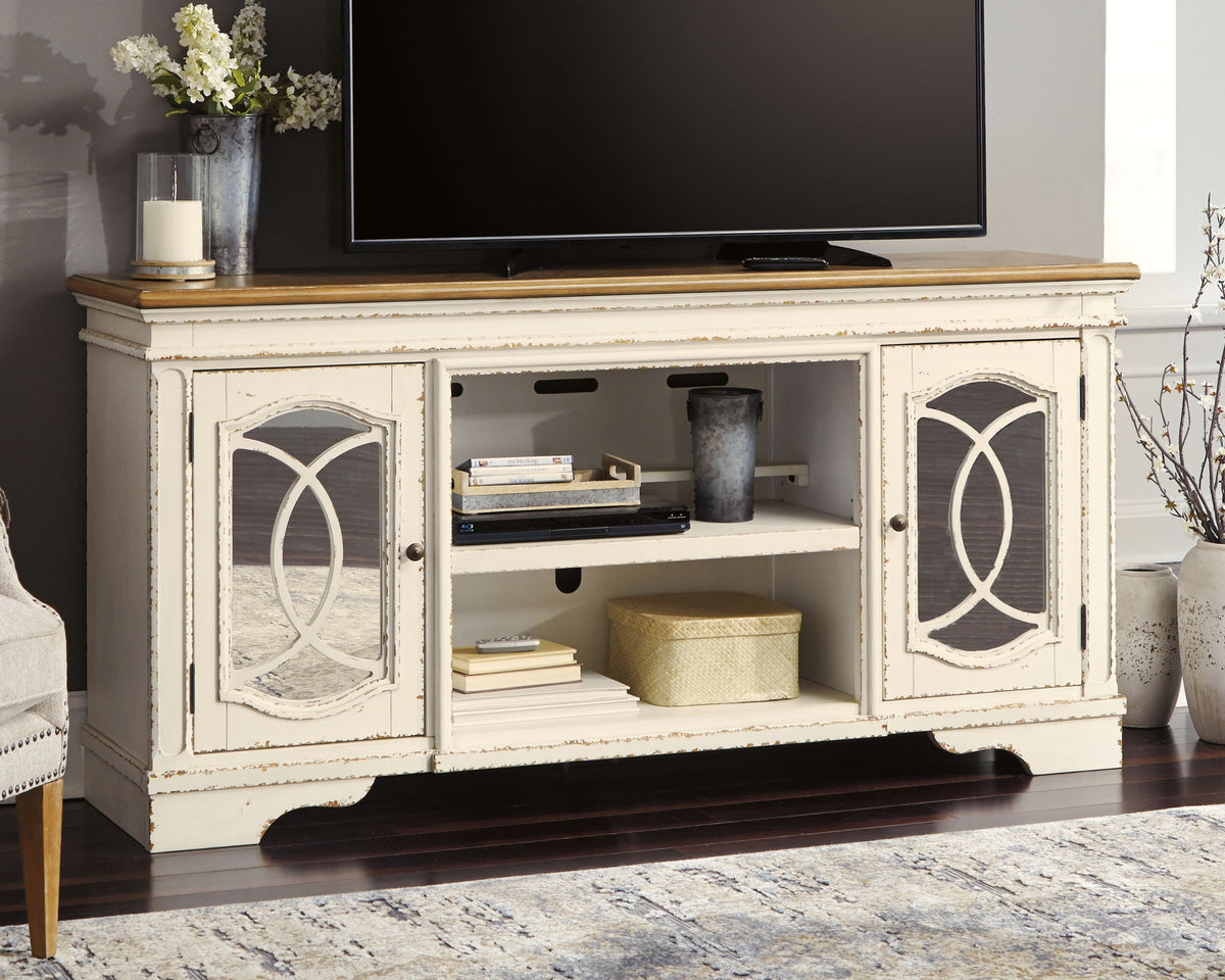 Realyn - XL TV Stand w/Fireplace Option - Chipped White