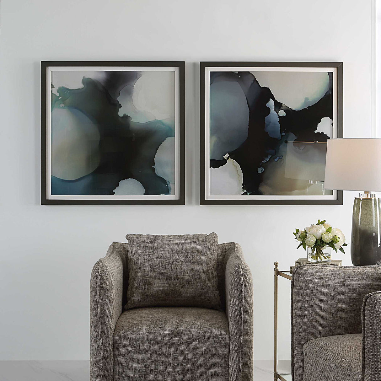 Telescopic Abstract - Framed Prints, Set Of 2 - Black