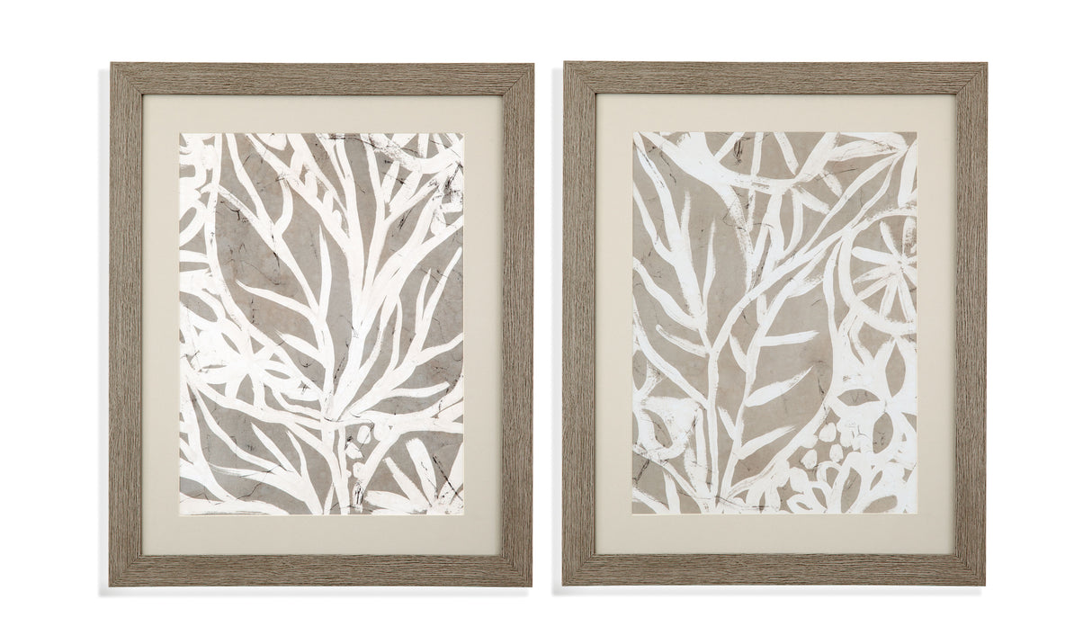 Mudcloth Foliage Framed Print (Set of 2) - Light Brown / Beige