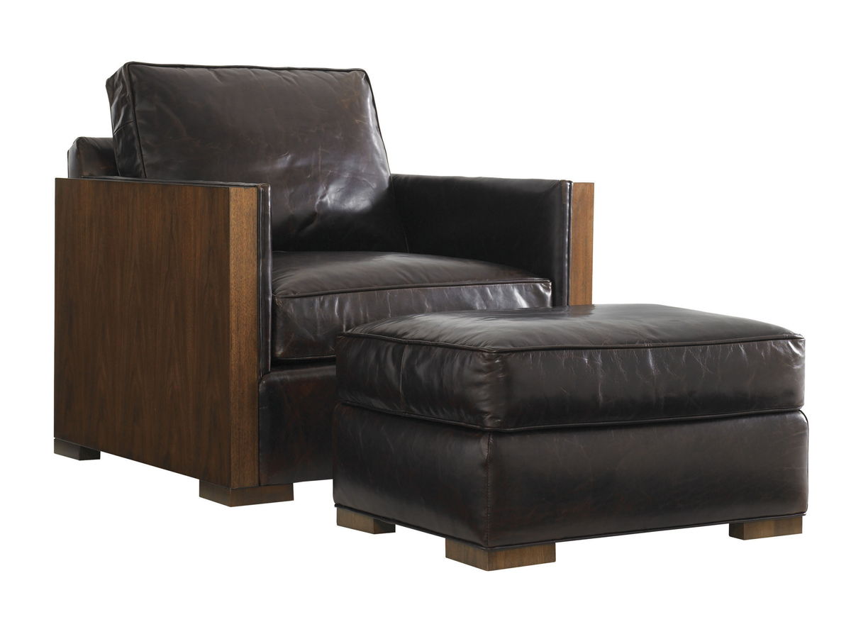 Tower Place - Edgemere Leather Ottoman - Dark Gray