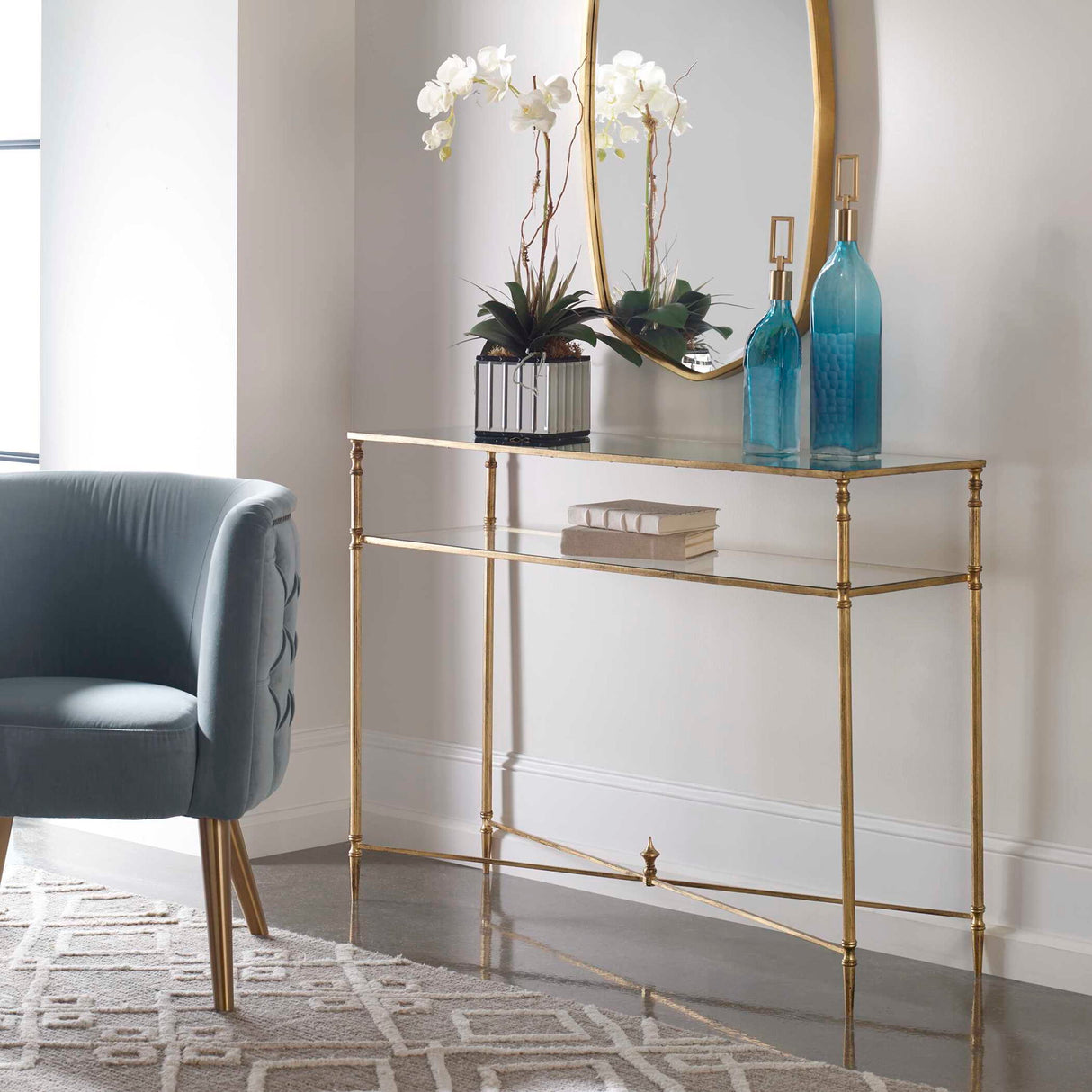 Henzler - Mirrored Glass Console Table - Gold