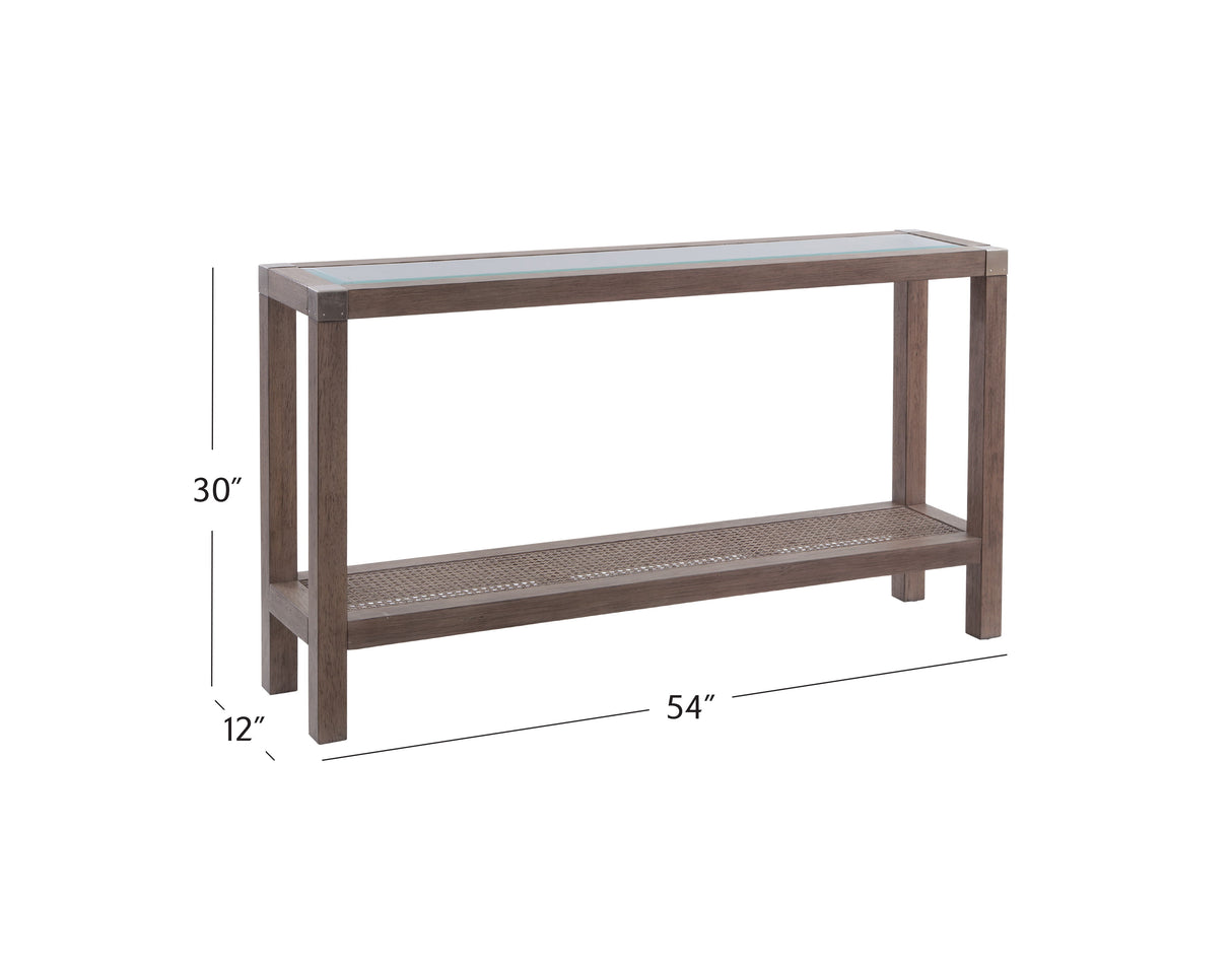 Calum - Console Table - Driftwood Gray / Cane / Brushed Nickel