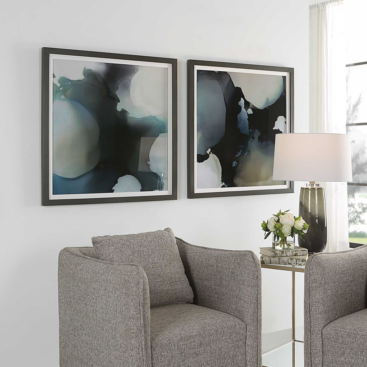 Telescopic Abstract - Framed Prints, Set Of 2 - Black