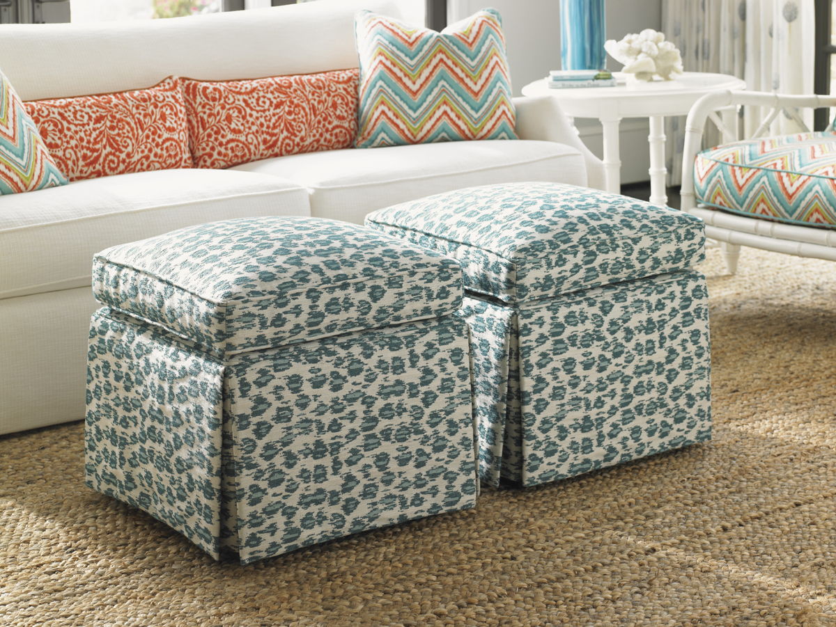 Ivory Key - Half Moon Caye Ottoman - Blue / Orange