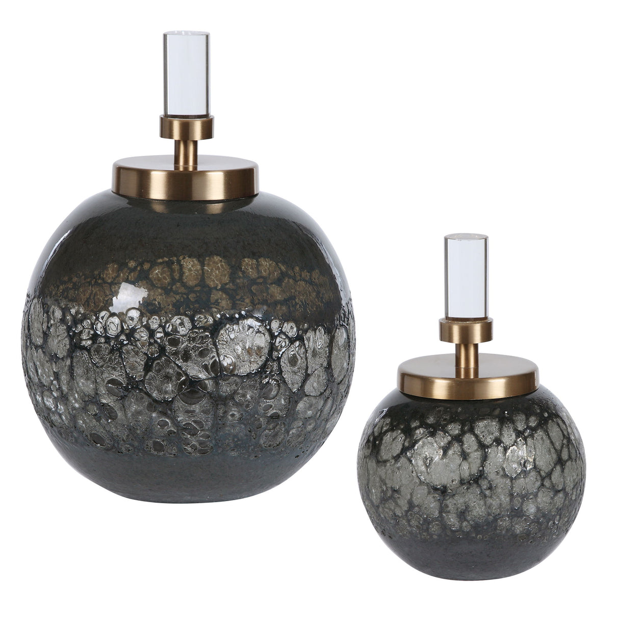 Cessair - Art Glass Bottles, Set Of 2 - Gray, Dark