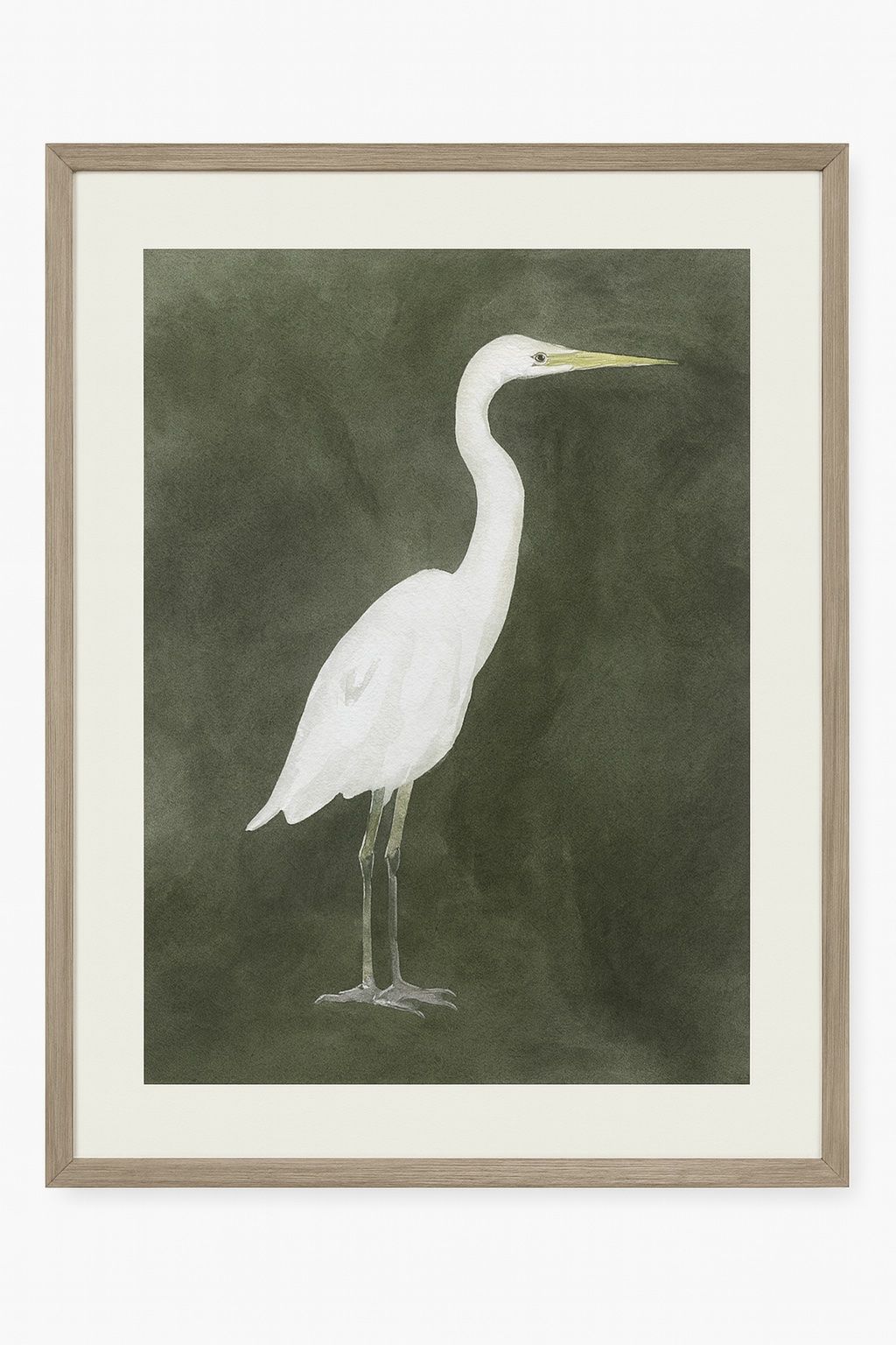 Emerald Heron III Framed Print - Green / White