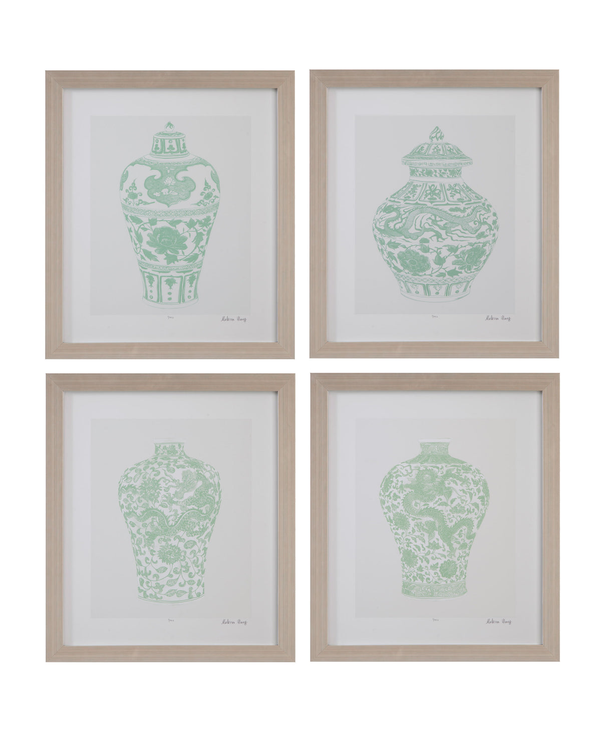 Mint Vases Framed Print (Set of 4) - Green / Beige