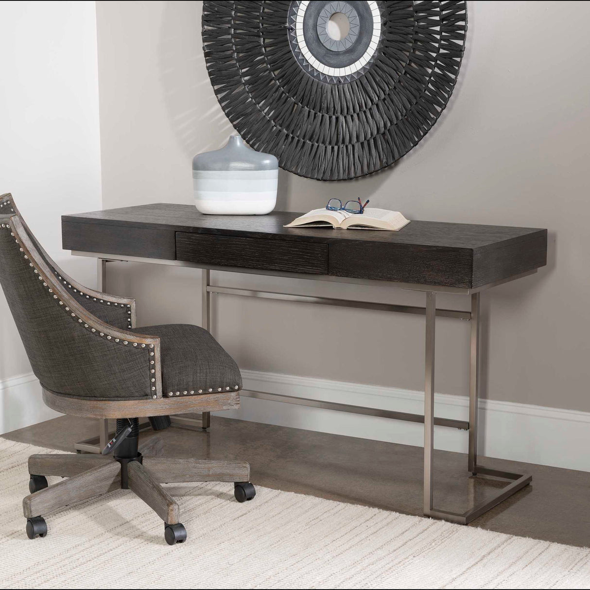 Claude - Modern Oak Desk - Gray, Dark