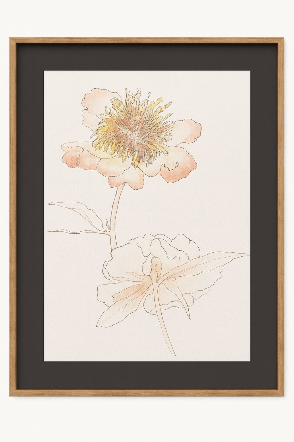 Sketchbook Blooms Delicate Framed Print - Peach / Black / Brown