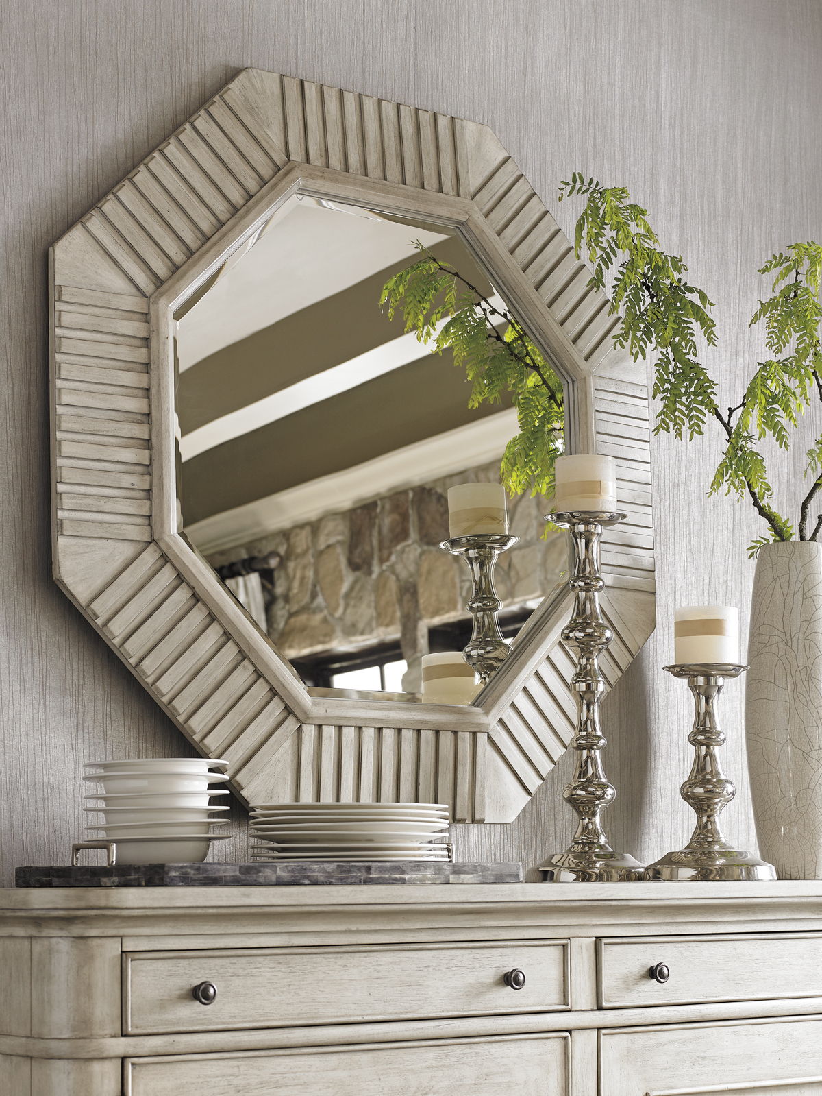 Oyster Bay - Selden Octagonal Mirror - Pearl Silver