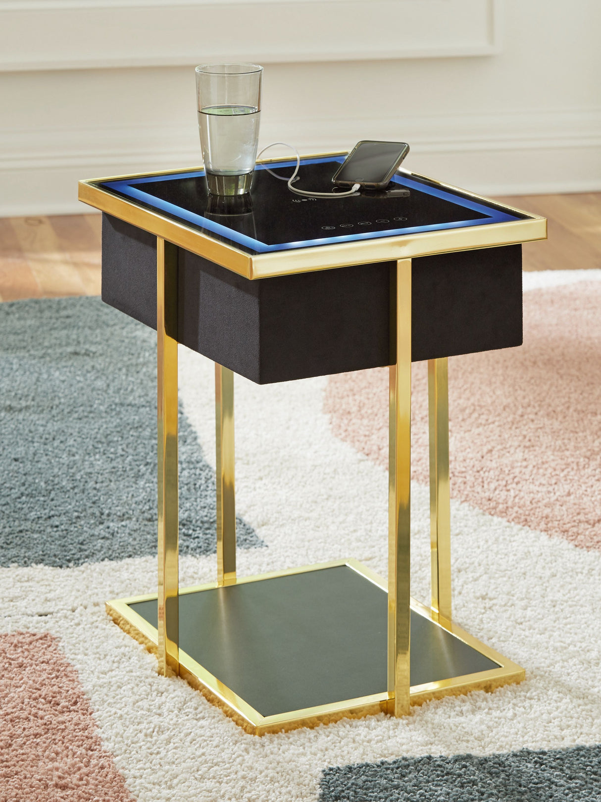 Rexwell - Accent Table With Speaker - Black / Gold Finish