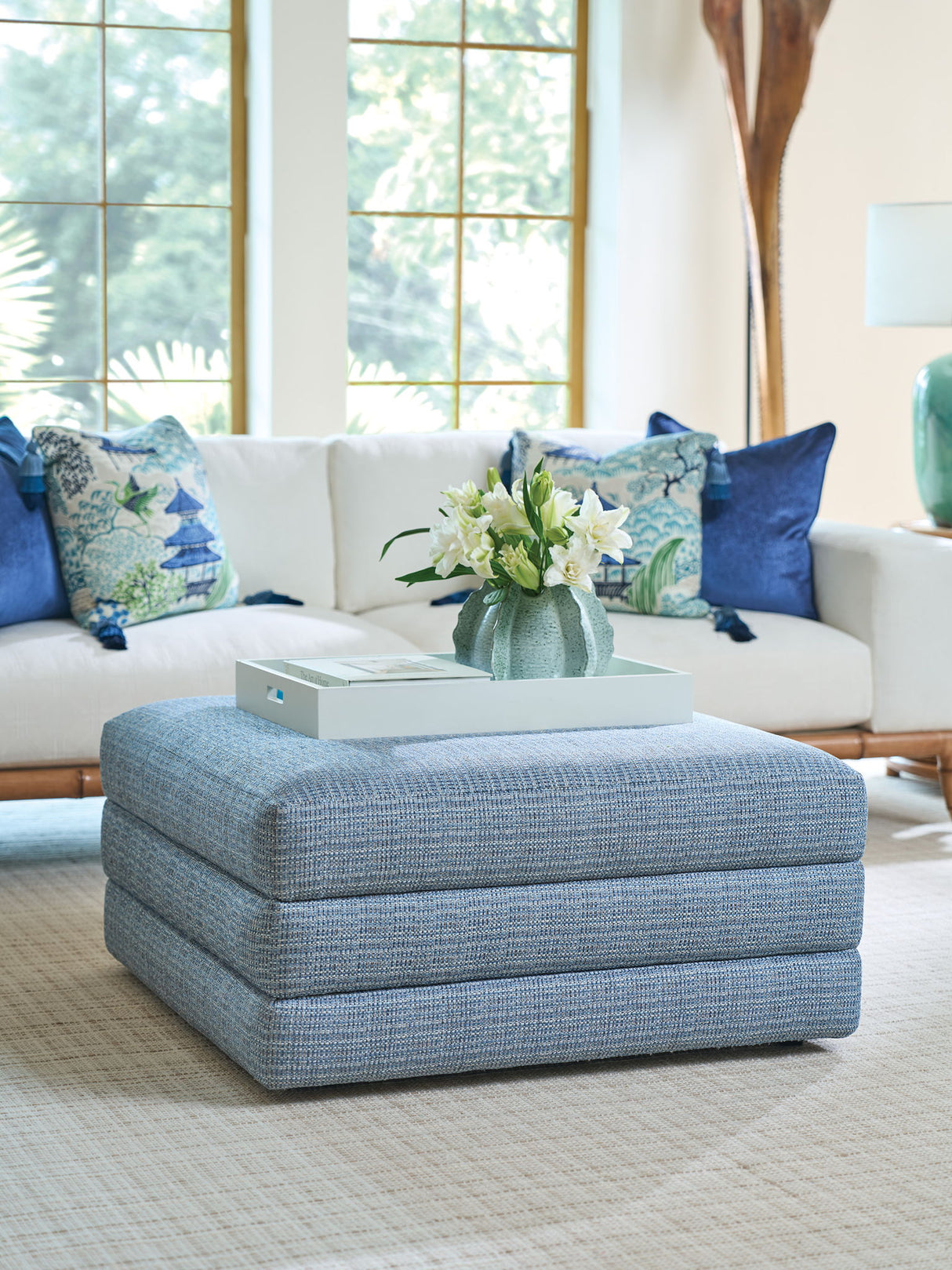 Lexington Upholstery - Brickell Ottoman - Light Blue