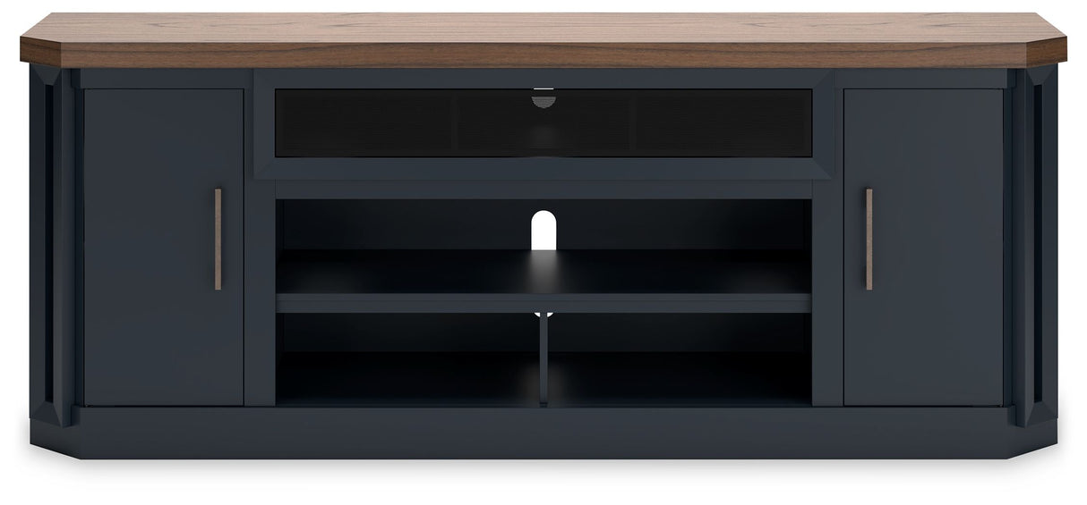 Landocken - XL TV Stand W/Fireplace Option - Brown / Blue