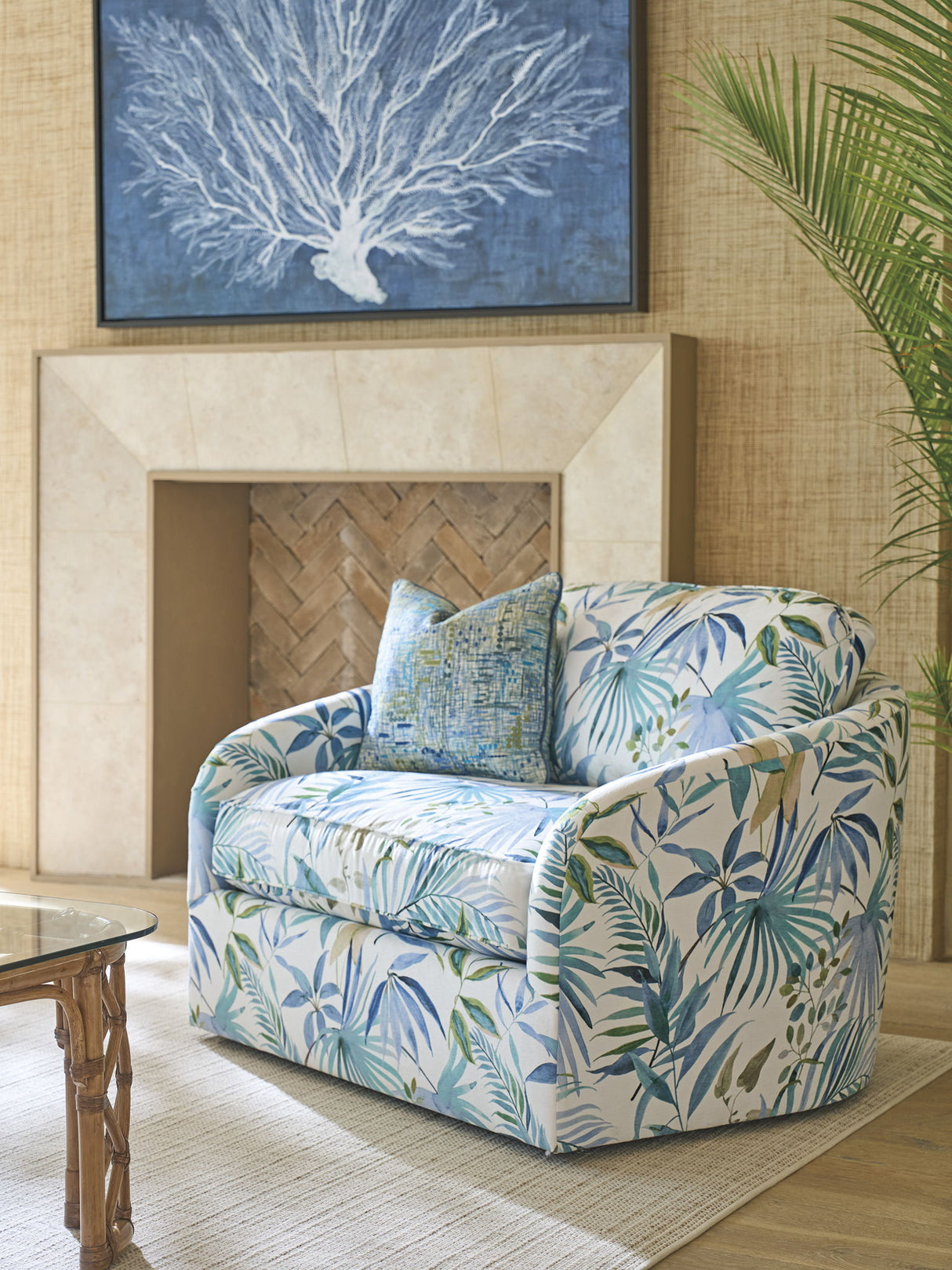 Key Biscayne - Moorings Swivel Chair - Light Brown / Light Blue