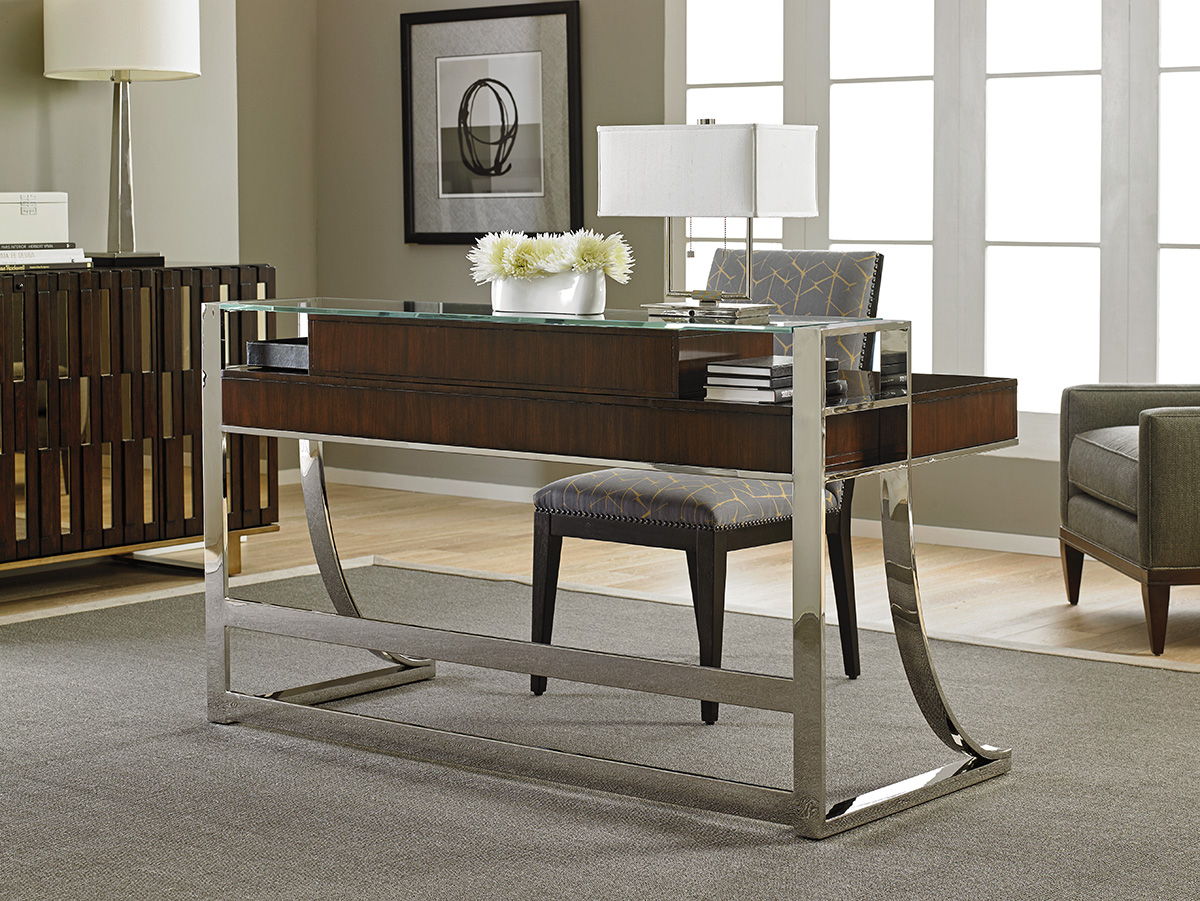 Studio Designs - Andrea Writing Desk - Dark Brown / Pearl Silver